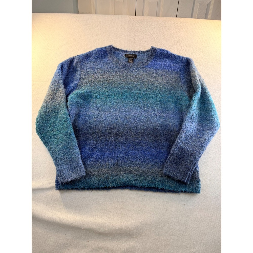 Karen Kane Sweater Girl 2X Blue Teal Ombre Fuzzy Wool Blend Sweater NWT
